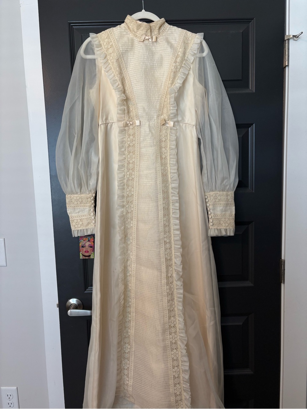 Elegant Cream High-Neck Lace-Trim Wedding Dress